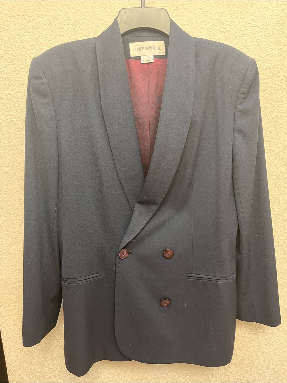 Jones New York Navy Double-Breasted Shawl Lapel Blazer
